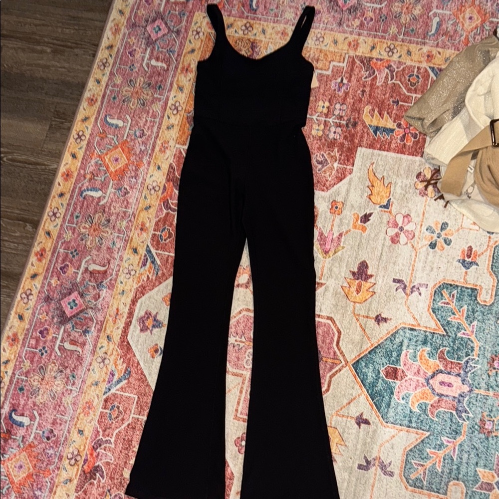 Athletic Black Flared Leg Sleeveless Jumpsuit
